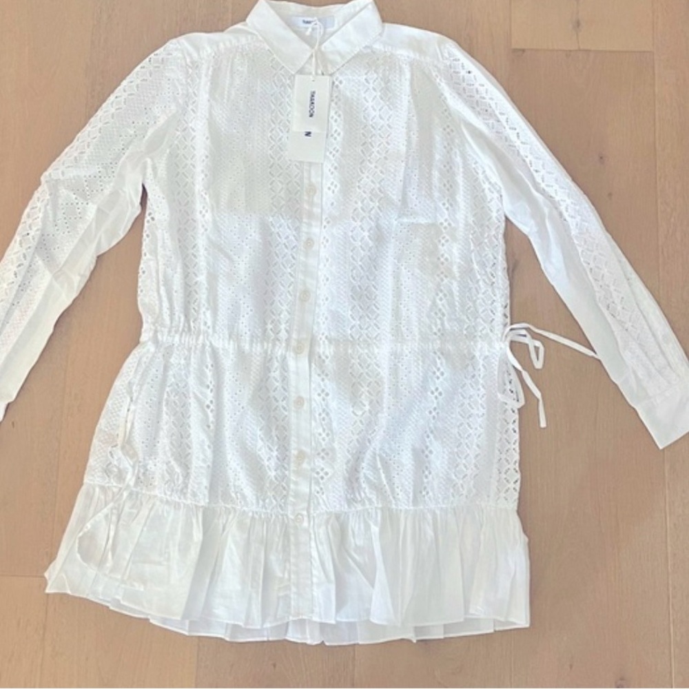 Thakoon Long Sleeve Cotton Eyelet Shirtdress Black Women's  NWT